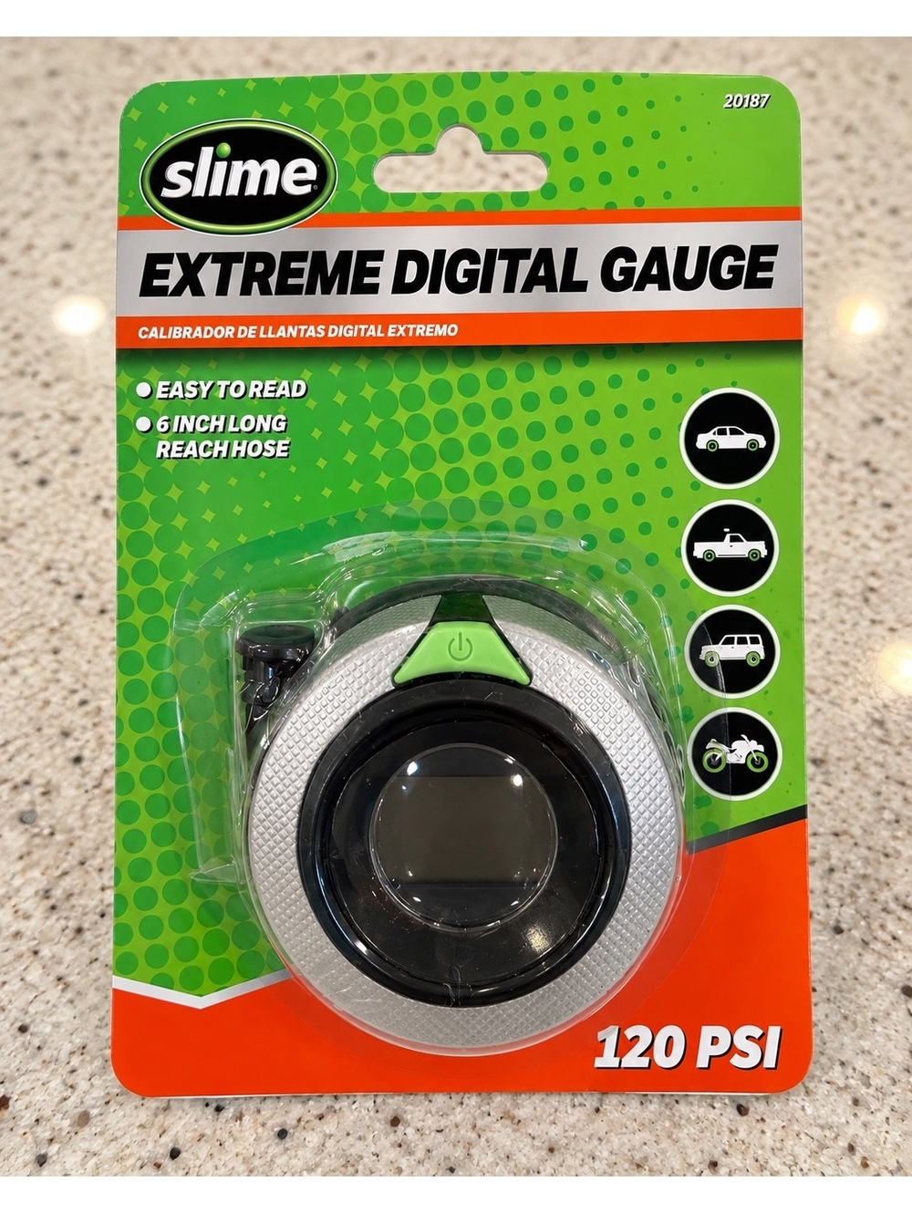 Slime Extreme Digital Tire Pressure Gauge with 6 Inch Reach Hose